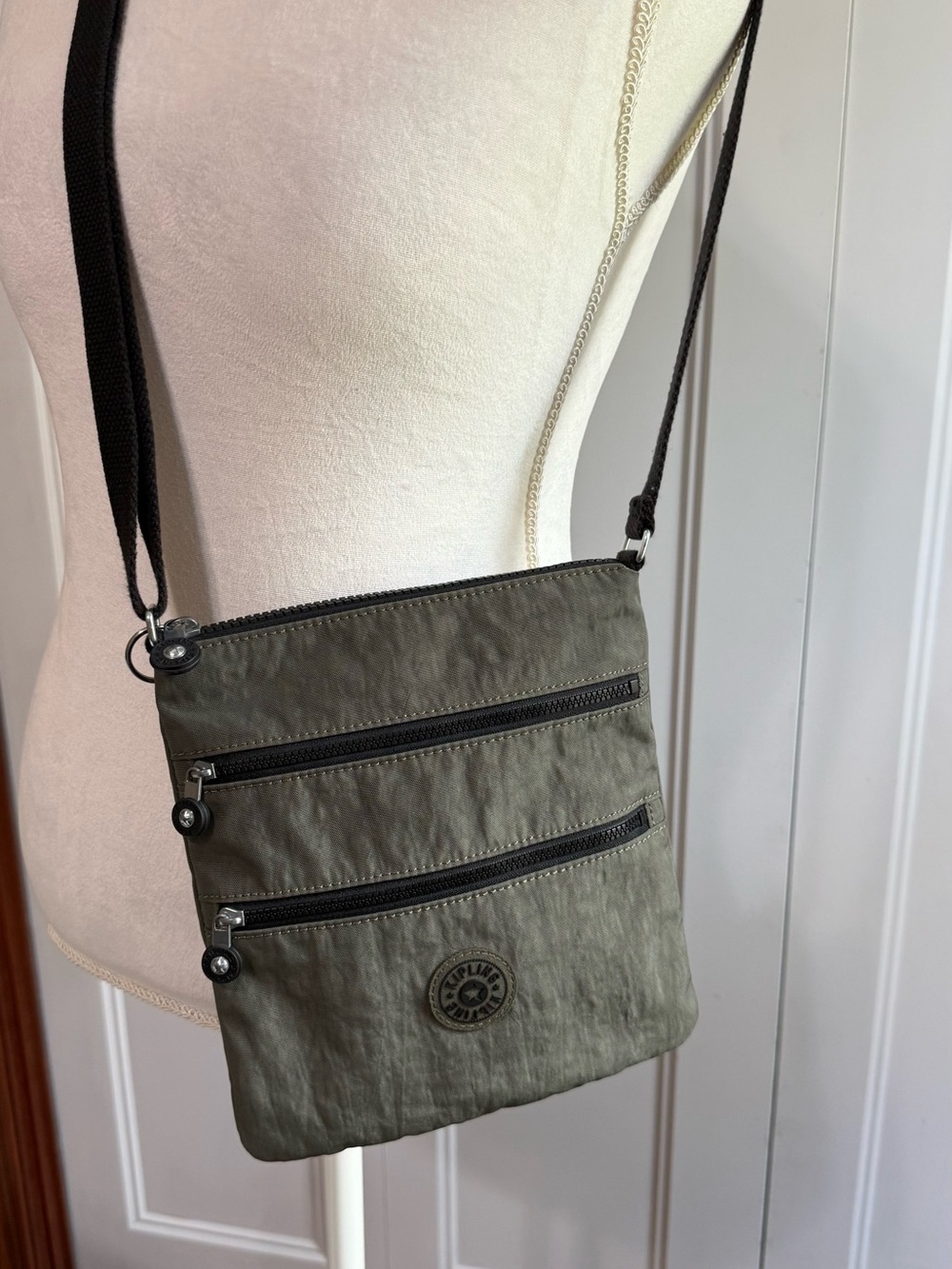Kipling Keiko Mini Green Nylon Crossbody with Triple Zip Front